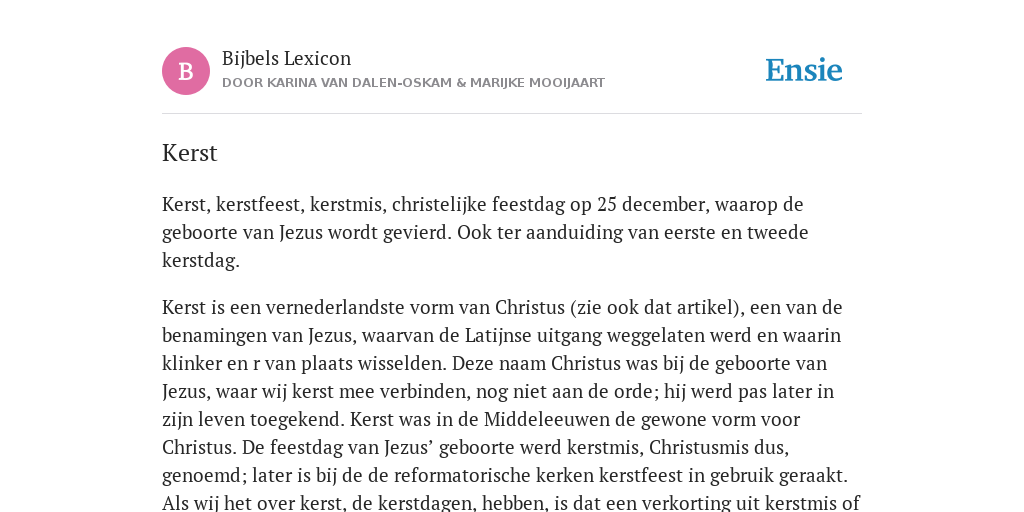 Kerst de betekenis volgens Bijbels Lexicon