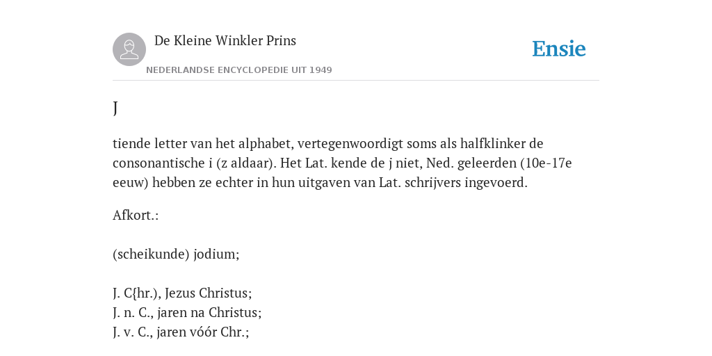 J De Betekenis Volgens De Kleine Winkler Prins