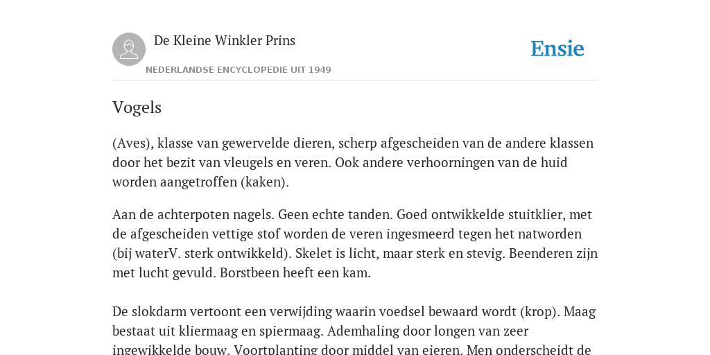Vogels De Betekenis Volgens De Kleine Winkler Prins