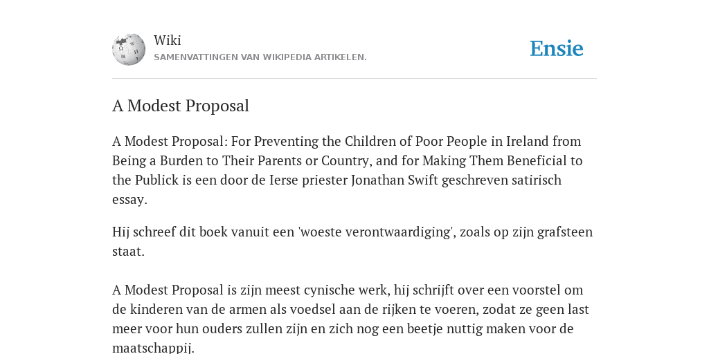 A Modest Proposal - de betekenis volgens Wiki