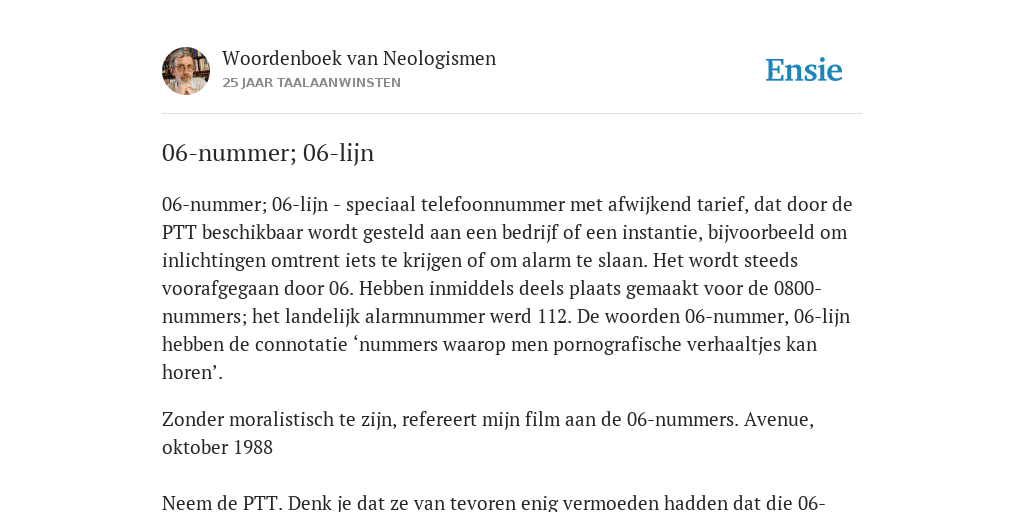 06 Nummer 06 Lijn De Betekenis Volgens Woordenboek Van Neologismen