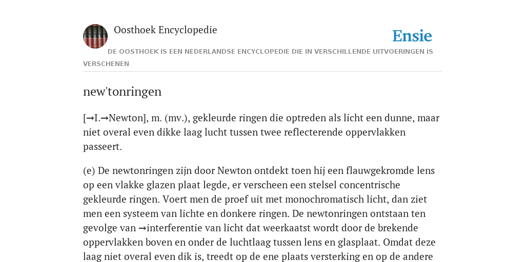 newtonringen - betekenis Oosthoek Encyclopedie