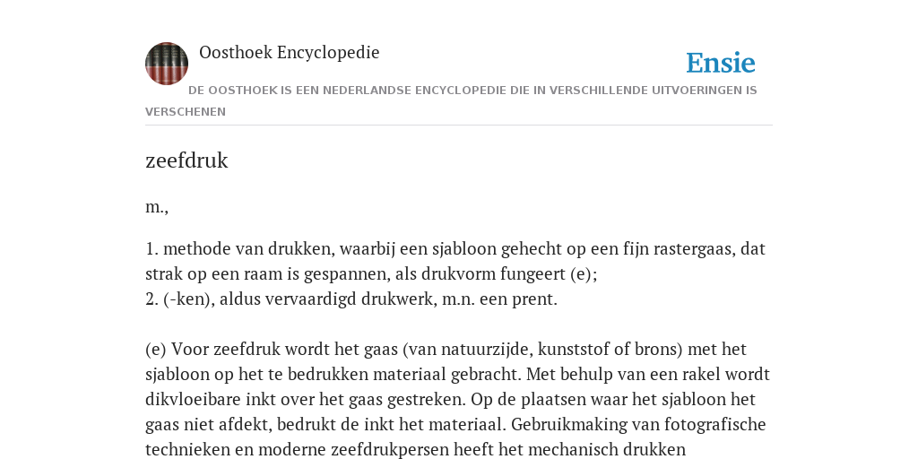 Herenhuis moeder tijdschrift zeefdruk - de betekenis volgens Oosthoek Encyclopedie