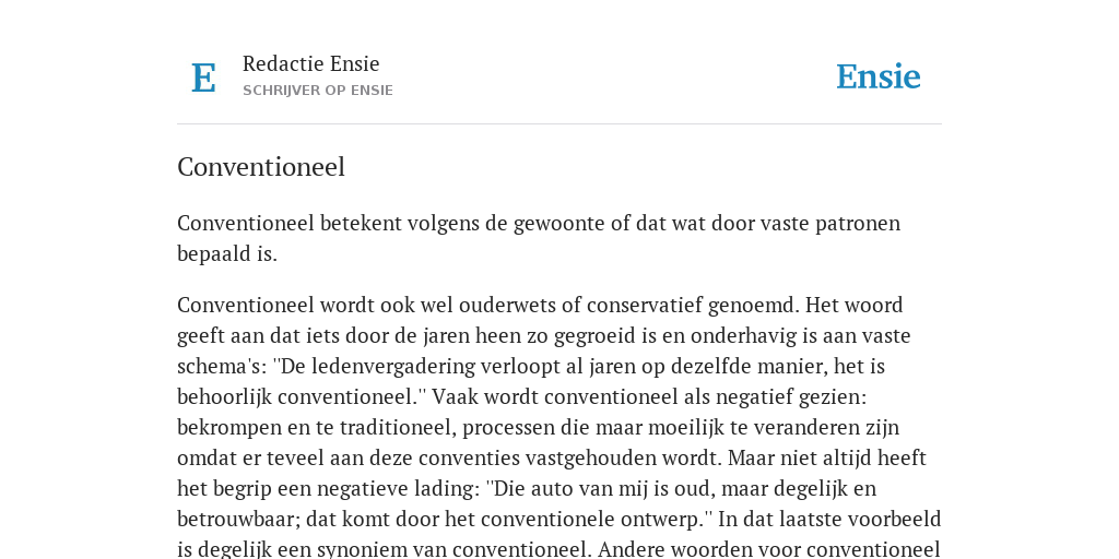 Conventioneel de betekenis volgens Ensie Encyclopedie
