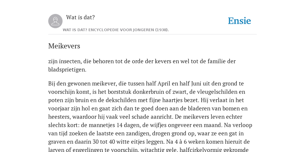 Meikevers de betekenis volgens Wat is dat? Encyclopedie voor jongeren